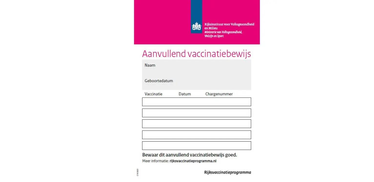 Voorbeeld Vaccinatiebewijs aanvullend roze