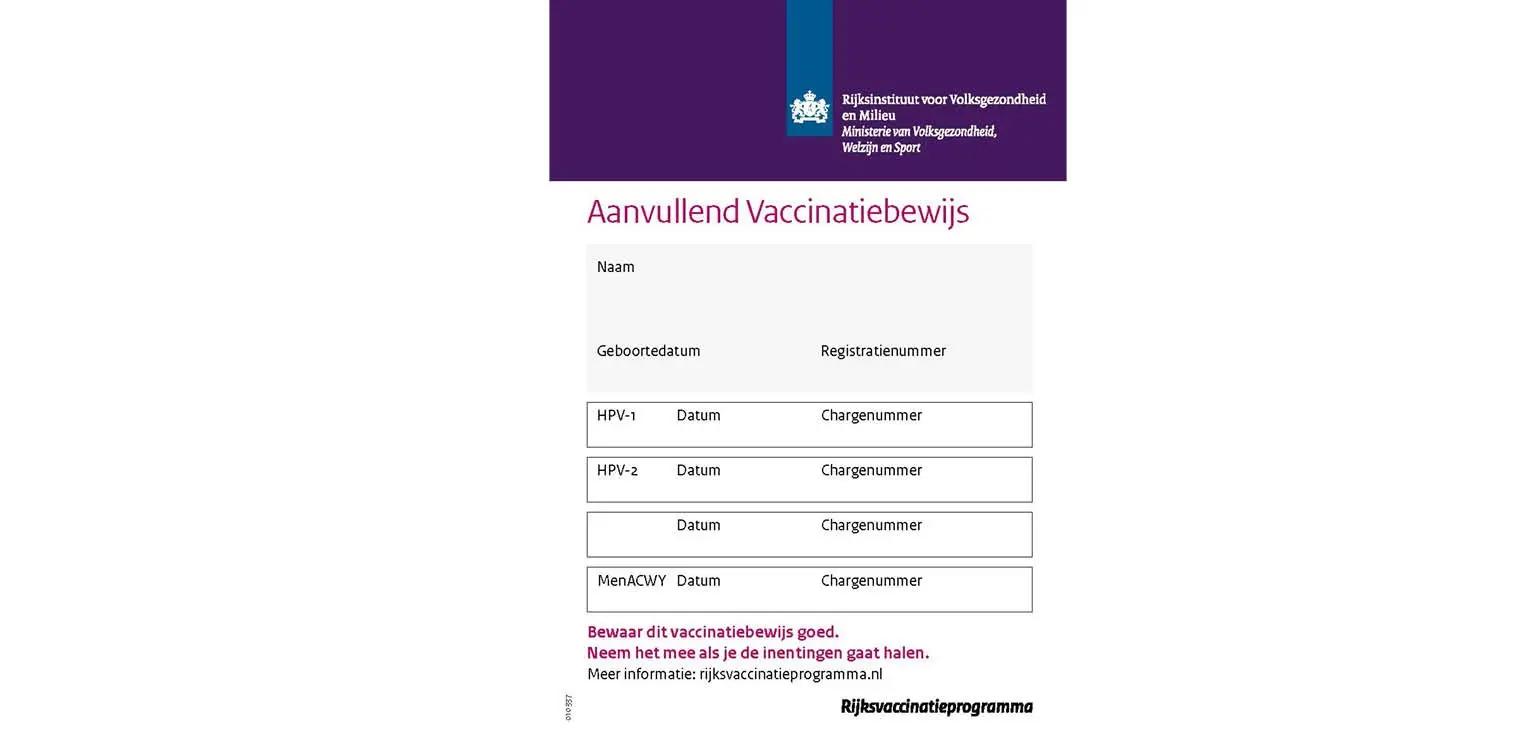 Voorbeeld Vaccinatiebewijs aanvullend paars