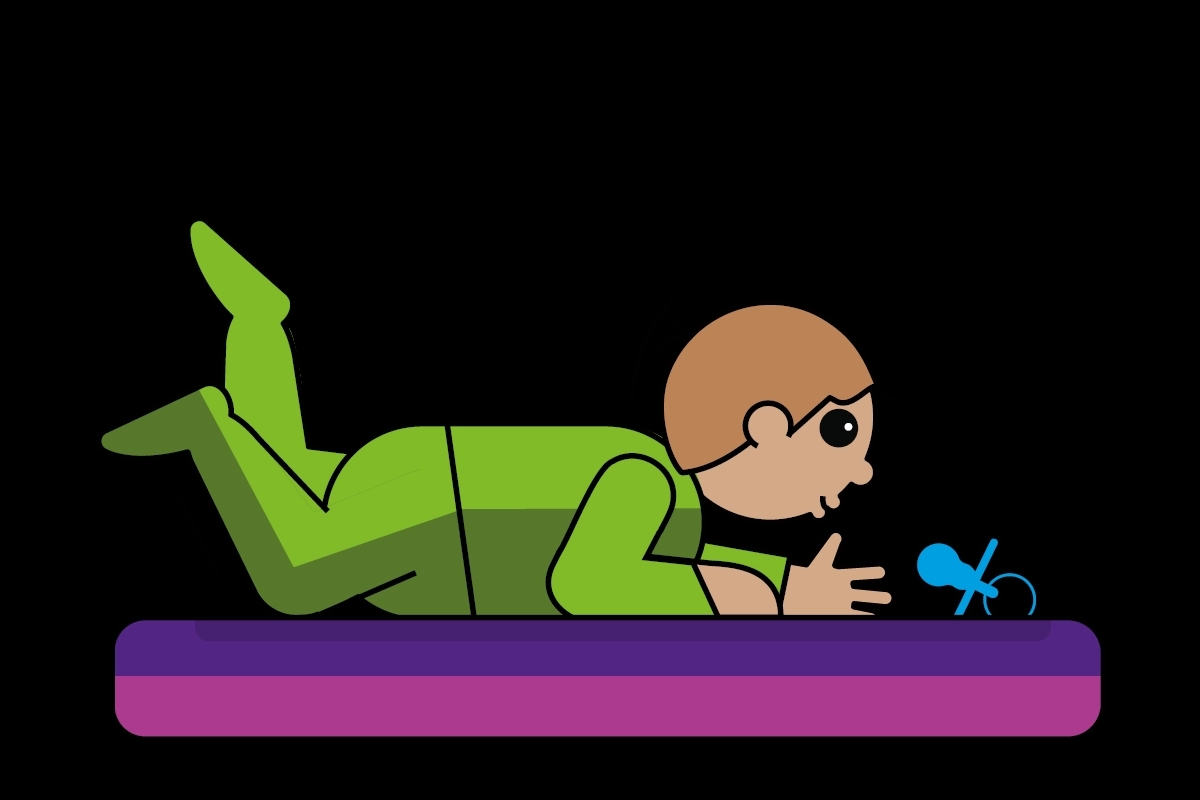 Illustratie van baby van 5 maanden die op een aankleedkussen ligt