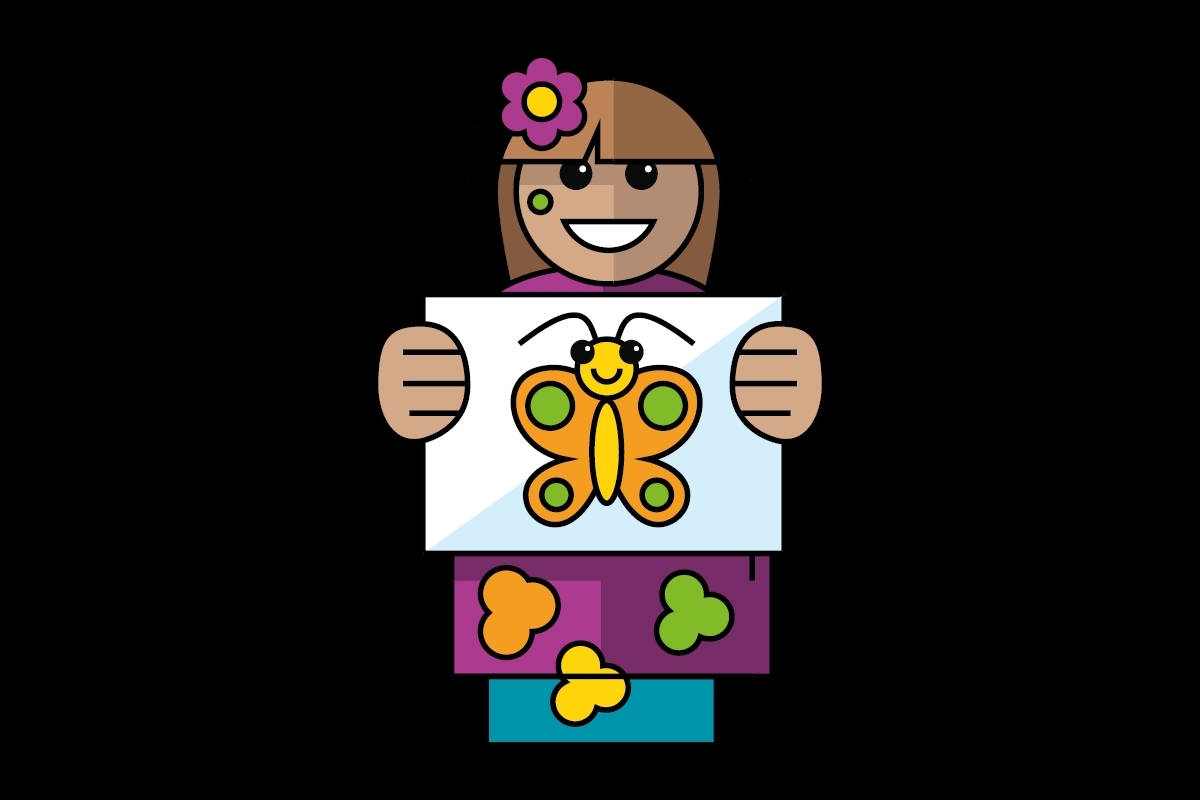 Illustratie van kind van 10 jaar die trots een kleurplaat laat zien